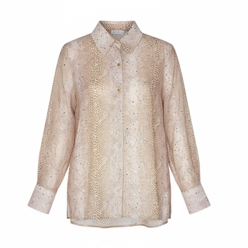 Susan Graver Animal Print Blouse Shirt Women's XL Sequin Button Collared Cheetah